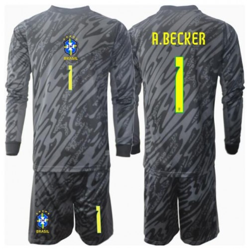 Dětský fotbalový dres Brazílie Alisson Becker #1 Brankářské Copa America 2024 Venkovní Dlouhý Rukáv (+ trenýrky)